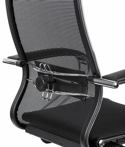 Кресло офисное МЕТТА "К-12", хром, ткань-сетка, сиденье и спинка регулируемые, черное