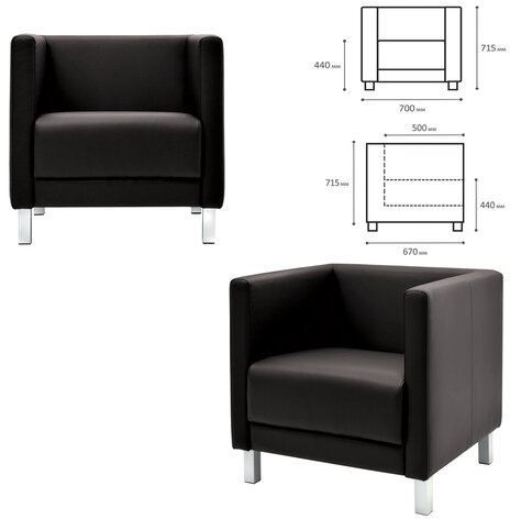 Кресло мягкое "Атланта", "М-01", 700х670х715 мм, c подлокотниками, экокожа, черное