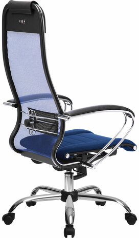 Кресло офисное МЕТТА "К-3" хром, ткань-сетка, сиденье и спинка регулируемые, синее