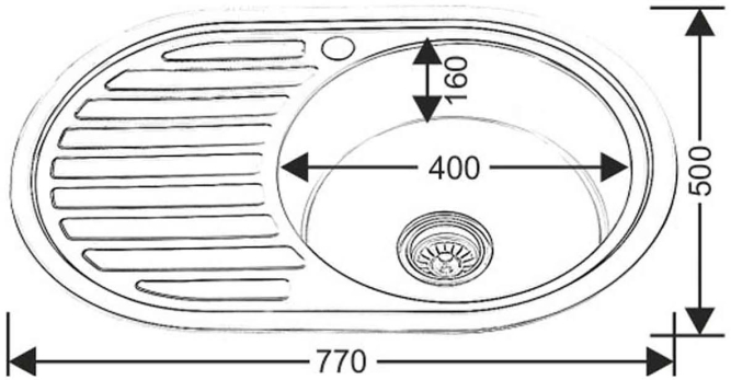 Мойка WW 7750R-P 0.6/160 овал чаша справа