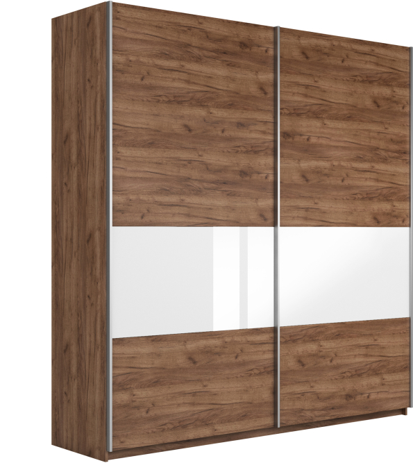 Шкаф-купе Прайм широкий 2-х дверный (ЛДСП/Стекло белое) Крафт табачный