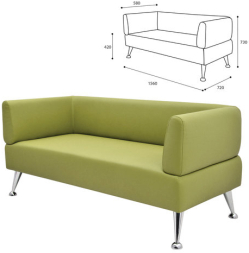 Диван мягкий трехместный "Норд", "V-700", 1560х720х730 мм, c подлокотниками, экокожа, светло-зеленый