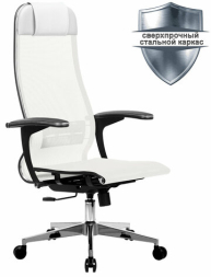 Кресло офисное МЕТТА "К-4-Т" хром, прочная сетка, сиденье и спинка регулируемые, белое