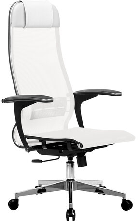 Кресло офисное МЕТТА "К-4-Т" хром, прочная сетка, сиденье и спинка регулируемые, белое