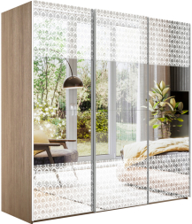 Шкаф-купе Эста 3-х дверный Комби (Зеркало, Стекло Барокко) Дуб Бардолино