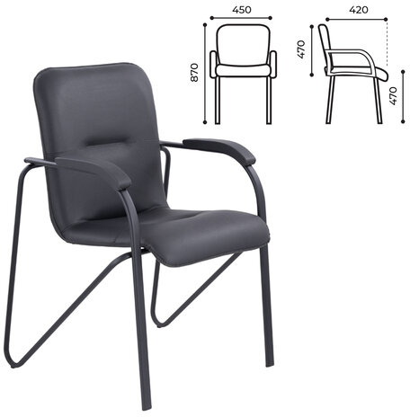 Кресло для приемных и переговорных BRABIX "Samba CF-107", черный каркас, кожзам черный, собранное, 533189