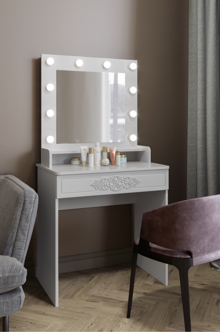 Туалетный столик с зеркалом Ассоль Лайт ТСН-4 белое дерево