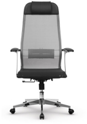 Кресло офисное МЕТТА "К-4-Т" хром, прочная сетка, сиденье и спинка регулируемые, черное