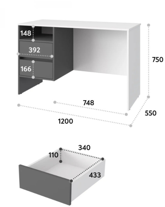 Стол Оскар ОС-24 белый структурный/графит