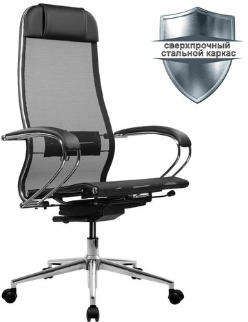 Кресло МЕТТА "ErgoLife" 10 B1-104K, хром, синхромеханизм, прочная сетка, черное