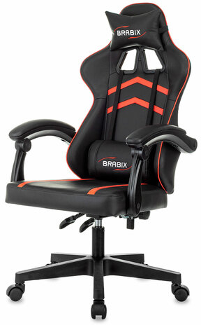 Кресло компьютерное BRABIX "Shooter GM-123", 2 подушки, экокожа, черное/красное, 533190