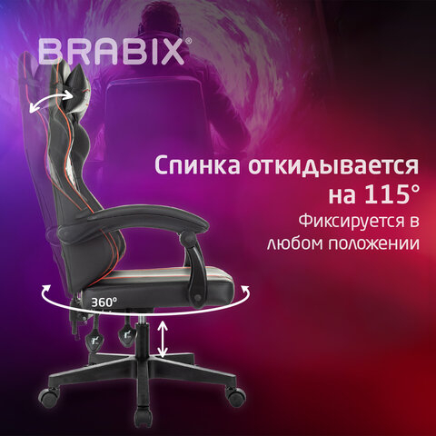 Кресло компьютерное BRABIX "Shooter GM-123", 2 подушки, экокожа, черное/красное, 533190