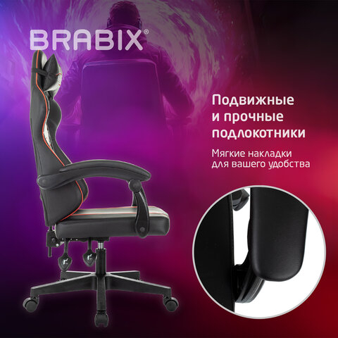 Кресло компьютерное BRABIX "Shooter GM-123", 2 подушки, экокожа, черное/красное, 533190