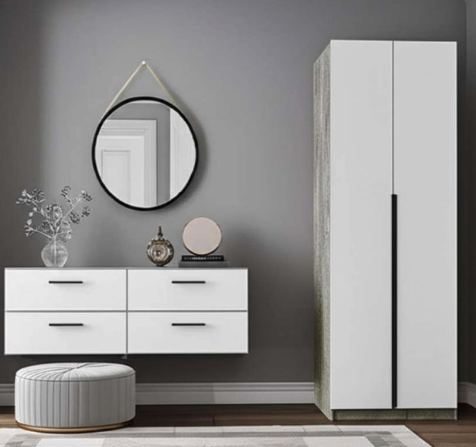 Шкаф 2-створчатый ШК 5 (800) Цемент светлый/Белый шагрень