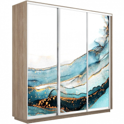 Шкаф-купе Экспресс 3-х дверный (Фото №1019 Абстракция волны голубые)