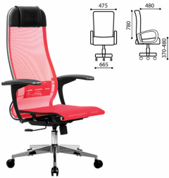 Кресло офисное МЕТТА "К-4-Т" хром, прочная сетка, сиденье и спинка регулируемые, красное