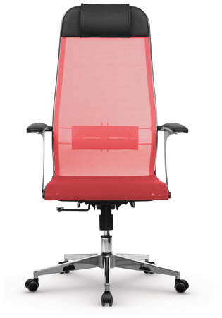 Кресло офисное МЕТТА "К-4-Т" хром, прочная сетка, сиденье и спинка регулируемые, красное