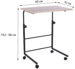 Стол BRABIX "Smart CD-013", 600х420х745-860 мм, ЛОФТ, регулируемый, колеса, металл/ЛДСП дуб, каркас черный, 641882