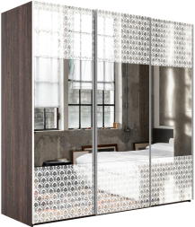 Шкаф-купе Эста 3-х дверный Комби (Зеркало, Стекло Барокко) Венге Мали