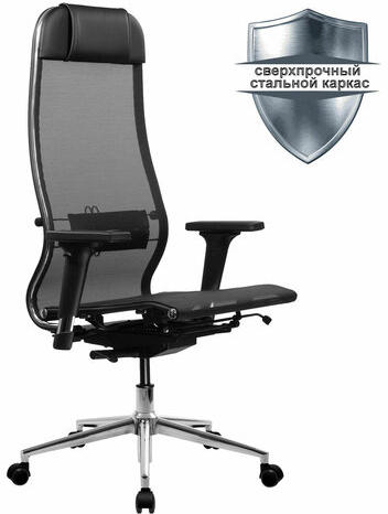 Кресло МЕТТА "ErgoLife" 10 B1-104D, хром, синхромеханизм, 2D-подлокотники, прочная сетка, черное