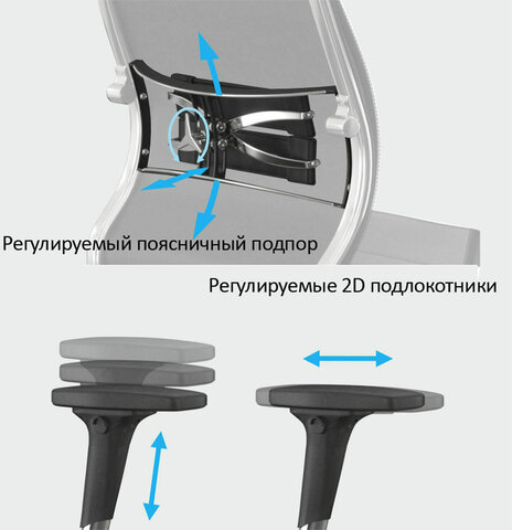 Кресло МЕТТА "ErgoLife" 10 B1-104D, хром, синхромеханизм, 2D-подлокотники, прочная сетка, черное