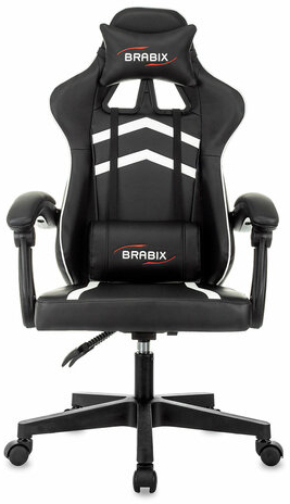 Кресло компьютерное BRABIX "Shooter GM-123", 2 подушки, экокожа, черное/белое, 533191