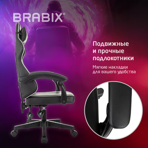 Кресло компьютерное BRABIX "Shooter GM-123", 2 подушки, экокожа, черное/белое, 533191