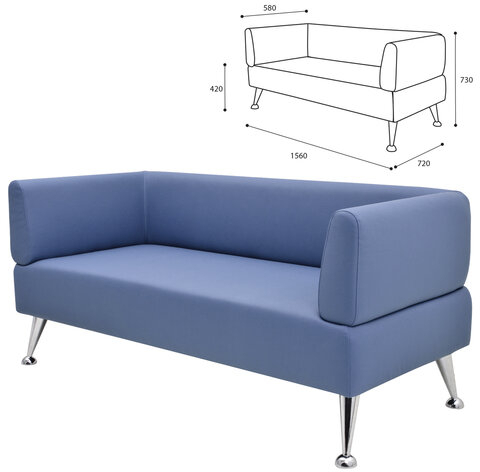 Диван мягкий трехместный "Норд", "V-700", 1560х720х730 мм, c подлокотниками, экокожа, голубой