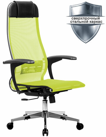 Кресло офисное МЕТТА "К-4-Т" хром, прочная сетка, сиденье и спинка регулируемые, светло-зеленое