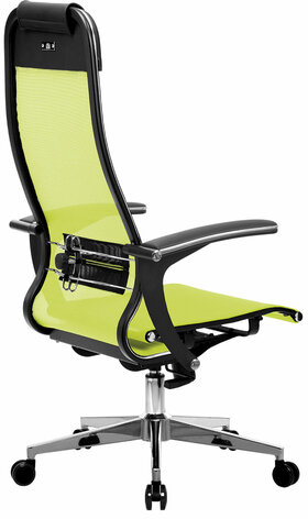 Кресло офисное МЕТТА "К-4-Т" хром, прочная сетка, сиденье и спинка регулируемые, светло-зеленое