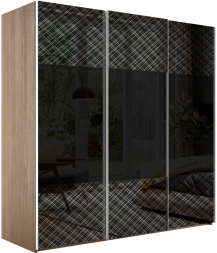 Шкаф-купе Эста 3-х дверный Комби (Стекло Диско черный, Стекло черное) Дуб Бардолино