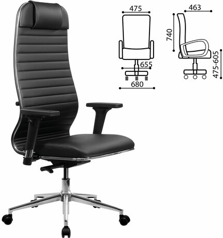 Кресло МЕТТА "ErgoLife" 10 B1-117D, хром, синхромеханизм, 2D-подлокотники, экокожа, черное