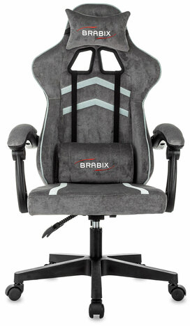Кресло компьютерное BRABIX "Shooter GM-123", 2 подушки, ткань, серое, 533192