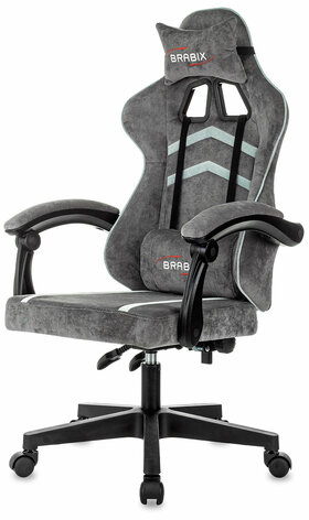 Кресло компьютерное BRABIX "Shooter GM-123", 2 подушки, ткань, серое, 533192