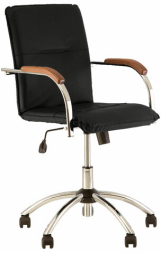 Кресло "Samba GTP", деревянные накладки, хром, кожзам черный