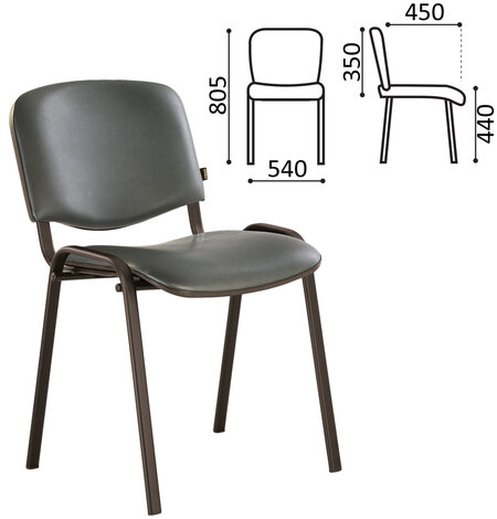 Стул для персонала и посетителей BRABIX "Iso CF-005", черный каркас, кожзам серый, 531979