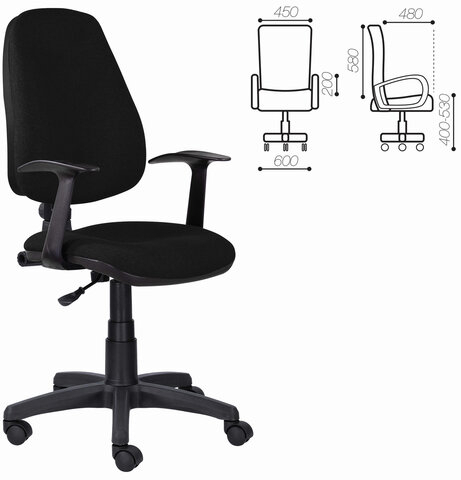 Кресло BRABIX "Comfort MG-321", регулируемая эргономичная спинка, ткань, черное, 532556