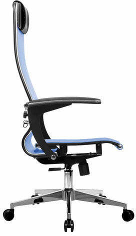 Кресло офисное МЕТТА "К-4-Т" хром, прочная сетка, сиденье и спинка регулируемые, голубое