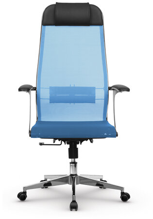 Кресло офисное МЕТТА "К-4-Т" хром, прочная сетка, сиденье и спинка регулируемые, голубое