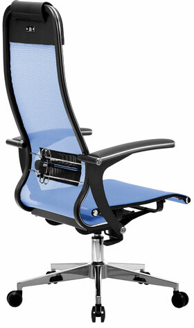 Кресло офисное МЕТТА "К-4-Т" хром, прочная сетка, сиденье и спинка регулируемые, голубое