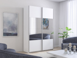 Шкаф-купе Прайм 2-х дверный (ЛДСП/Зеркало)Белый снег