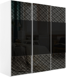 Шкаф-купе Эста 3-х дверный Комби (Стекло Диско черный, Стекло черное) Белый снег