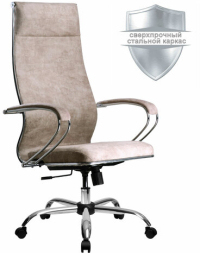 Кресло офисное МЕТТА "L1m 42", хром, сиденье и спинка мягкие, велюр, бежевое