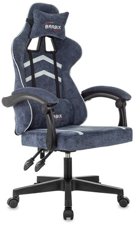 Кресло компьютерное BRABIX ''Shooter GM-123'', 2 подушки, ткань, синее/серое, 533212