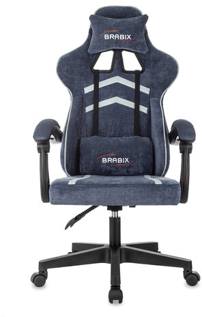 Кресло компьютерное BRABIX ''Shooter GM-123'', 2 подушки, ткань, синее/серое, 533212