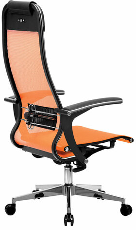 Кресло офисное МЕТТА "К-4-Т" хром, прочная сетка, сиденье и спинка регулируемые, оранжевое