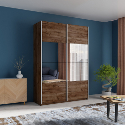 Шкаф-купе Прайм 2-х дверный (ЛДСП/Зеркало) Крафт табачный