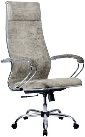 Кресло офисное МЕТТА "L1m 42", хром, сиденье и спинка мягкие, велюр, светло-серое