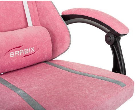 Кресло компьютерное BRABIX ''Shooter GM-123'', 2 подушки, ткань, розовое/серое, 533213