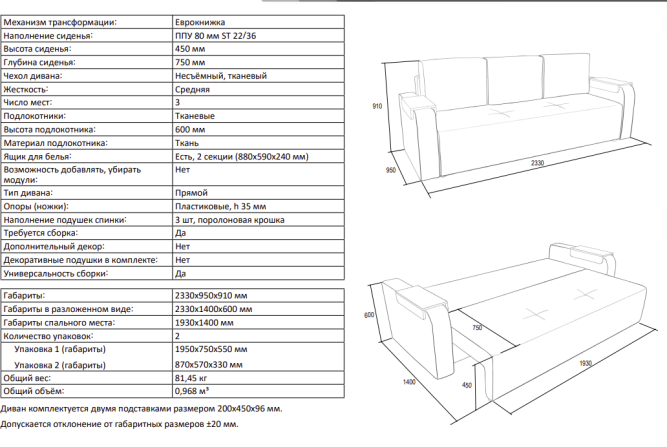 Диван прямой Флагман